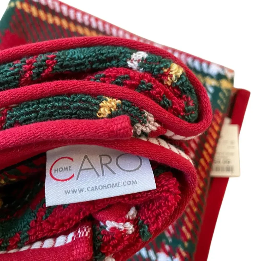 2 Caro Home Holiday Plaid Cotton Hand Towels Christmas Red Green Tartan NEW